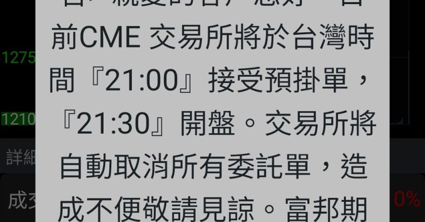 CME 暫停交易衝擊玩家 台灣期貨商晚間緊急通知：這時間開始接受掛單